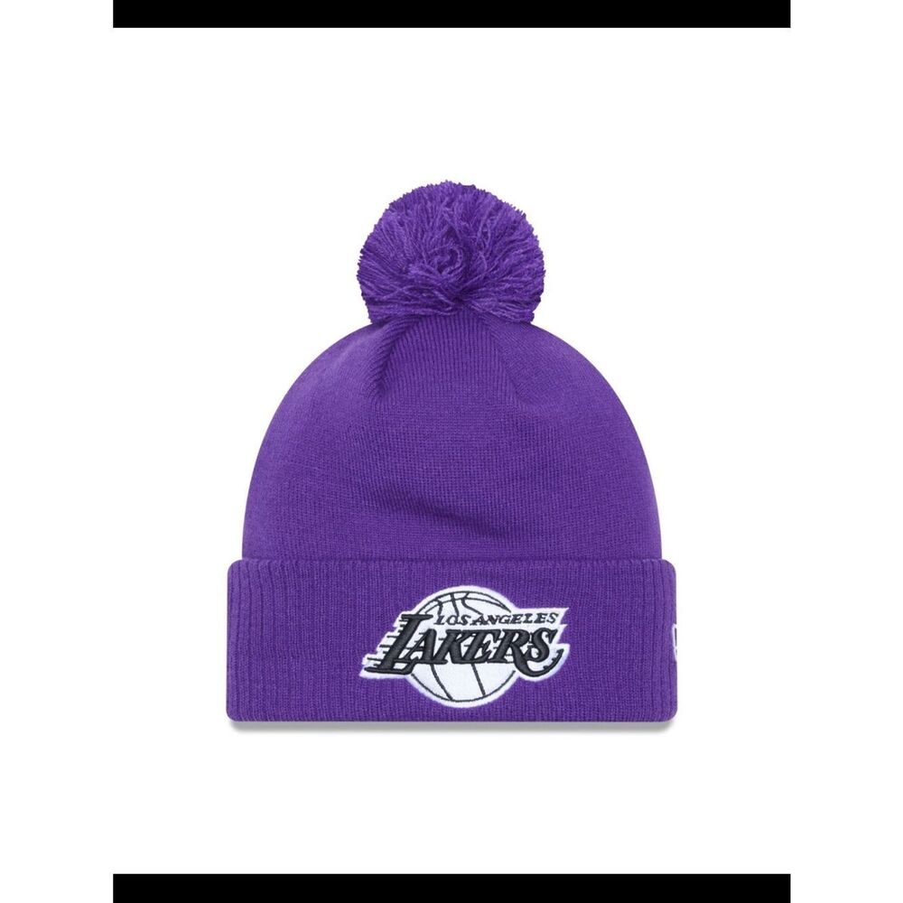 New Era Los Angeles Lakers Basketball City Edition Purple Pom Beanie Hat OS